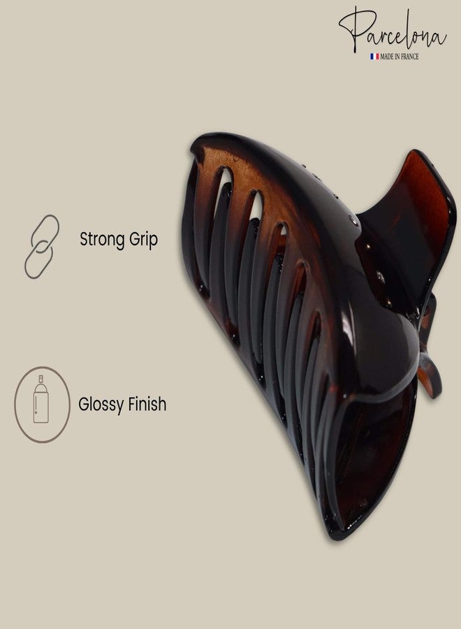 Parcelona French Fat Captain Tortoise Shell with Crystals Large Celluloid Flat Teeth Claw Clips Covered Spring No Slip Grip Jaw Hair Claw Clips for Women and Girls with Long Hair, Made in France - Image 5